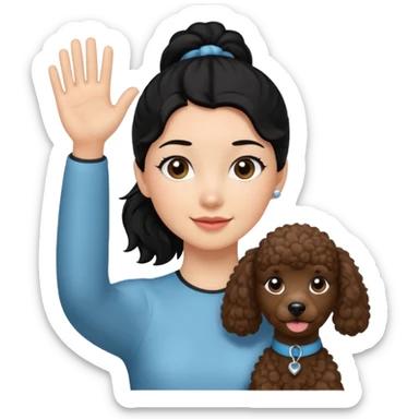 Ponytail black hair girl with brown Poodle say goodbye  sticker