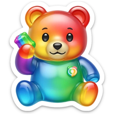 Rainbow Gummybear holding a discord server boost icon sticker