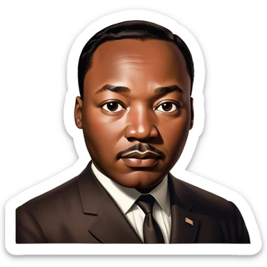 Cinematic Realistic Martin Luther King Jr. Portrait Emoji, depicted as a compassionate determined civil rights leader in period attire with a powerful gaze, rendered with rich textures and inspiring dynamic lighting that captures his historic legacy. sticker
