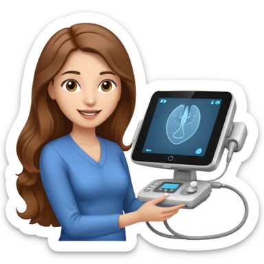 Can you make an emoji of a light skin with long brown hair ultrasound technician using her ultrasound machine  sticker