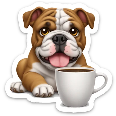 bulldog ingles drinking coffee sticker