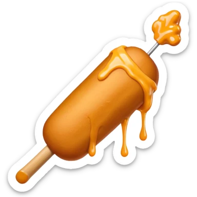 Corndog on stick with butter chicken sauce dripping down it sticker