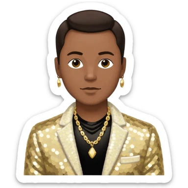 Philip Bailey from Earth Wind and Fire with dark brown hair, ivory sequin jacket, shirtless with necklace  sticker