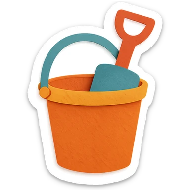 beach bucket and pail with layered paper effect on a white background in paper-craft style sticker