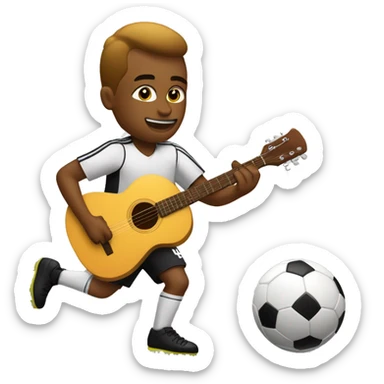 a white soocer player dribbling with soccer ball and playing guitar at the same time  sticker