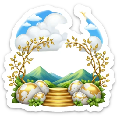 White and glittery gold with marble stones, vines, divine, heavenly, spiritual, pure, glowing, cute clouds, sunshine, sparkly, beautiful, elegant, luxurious, pretty, aesthetic scenery scene picture   sticker