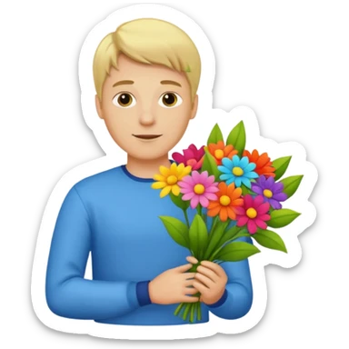 blonde man flower-holding person bouqet sticker