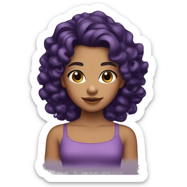 tan girl with shoulder length black curls, brown eyes and purple hair with tiara on her head sticker