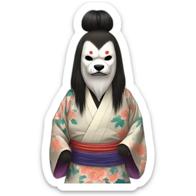 wearing-noh-dog-mask-longhair-massive-guy-japanese-kimono sticker