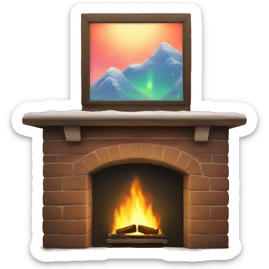 Fireplace under northern lights sticker