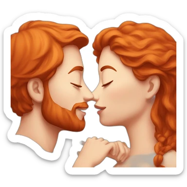 red head girl kissing a guy sticker