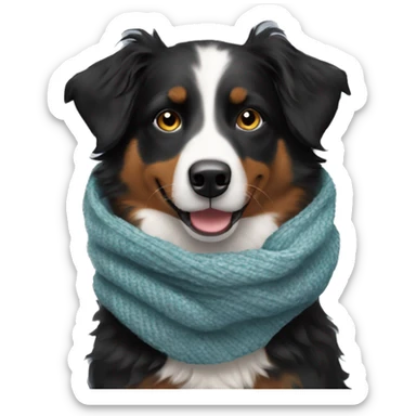 Small black australian shepherd dog wearing a knit scarf sticker