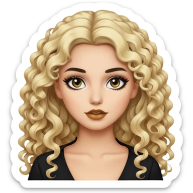 brunette and blonde, baddie, pretty makeup, black eyeliner, long and curly hair sticker