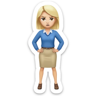 very angry blonde female teacher full body without glasses, hands on hips sticker