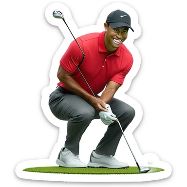 Tiger woods wearing a red shirt playing golf  sticker