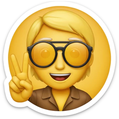 the yellow circle wearing sun glasses emoji holding up a peace sign sticker