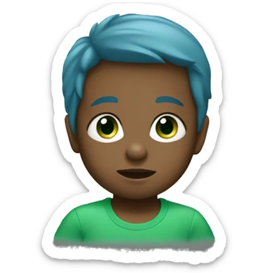 A baby with blue eyes in a green T-shirt sticker