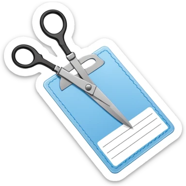 Floating black Scissors cutting a light blue idf ID card in 2 parts .hyper realistic sticker