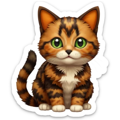 A high-resolution photo-realistic digital illustration of a brown multicoloured  tortoiseshell cat kitten, chest upward (no white) sticker
