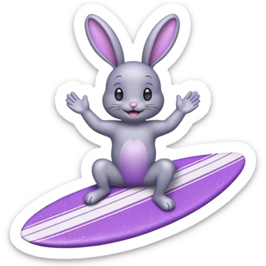 Glitter happy gray bunny purple cian surf sticker