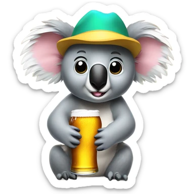 Koala with a 12 ounce beer in his hand wearing a propeller hat sticker