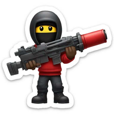red among us character holding m134 minigun sticker
