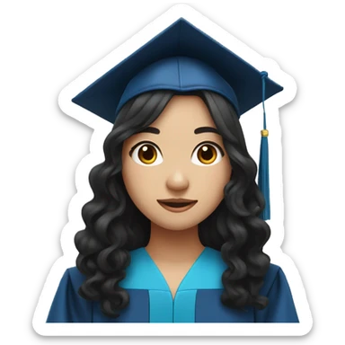 asian girl wearing blue graduation cap with long curly black hair sticker