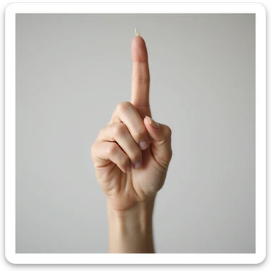 photorealistic lady's index finger pointing up, feminine hand, neutral skin tone, minimal background sticker