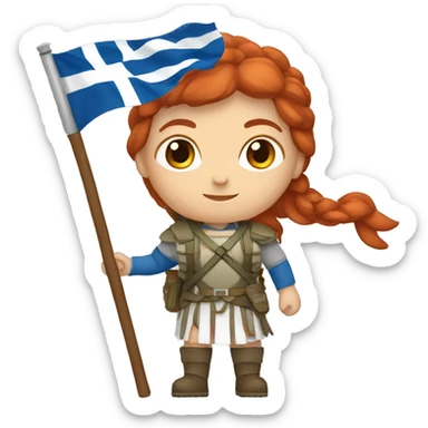 Female red hair mountaineer with greek and european flag sticker
