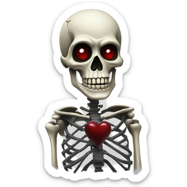Skeleton holding a black bleeding heart sticker