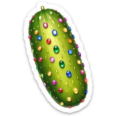 Bedazzled flesh colored pickle covered in multicolored rhinestones and sequins sticker
