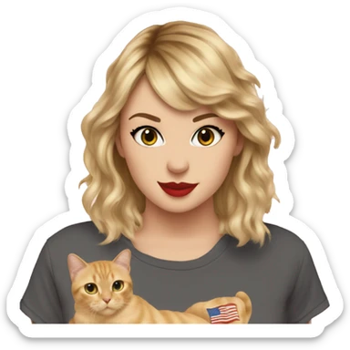 A cat wearing Taylor Swift merch sticker
