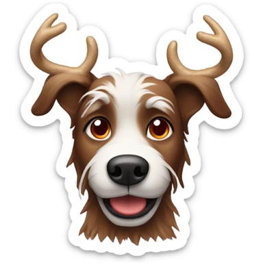 Brown scraggly dog with Christmas antler and red nose  sticker
