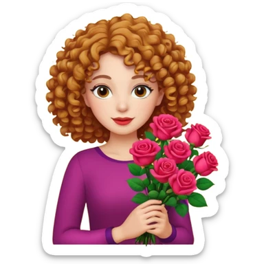 curly woman flower-holding person bouqet sticker