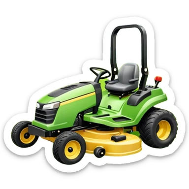 Bow mowing grass on a zero turn mower sticker