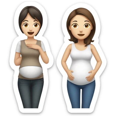 2 pregnant women talking - one white with brown hair and one Asian with dark brown hair sticker