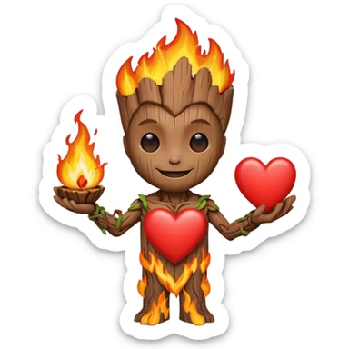 Groot hold heart on fire with smile sticker
