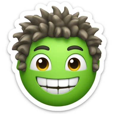 Green smiling 3d emoji with Mohawk and teeth sticker