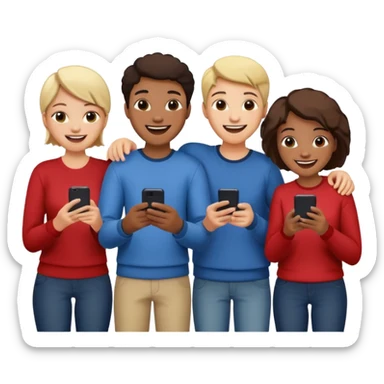 group of friends playing a game on their cell phone sticker