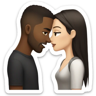 a guy with tan skin foxy eyes and black short straight hair with a piercing in his nose and ears kissing a brunette white girl whith long and straight hair sticker