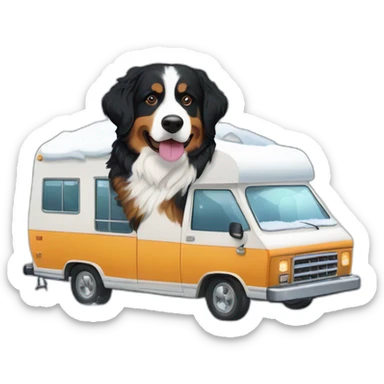 bernese mountain dog driving camper under snow sticker