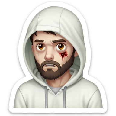 thinking zombie wearing white hoodie, with dark brown hair and short full beard sticker