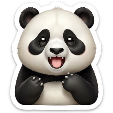 Cinematic Cute Yawning Panda Portrait Emoji, Head tilted slightly with a dramatic, wide-open yawn, showcasing a soft, plush black and white Fur with droopy ears, round eyes barely open in drowsy contentment, Simplified yet irresistibly adorable features, highly detailed, glowing with a soft, cozy glow, high shine, relaxed yet expressive, stylized with a touch of gentle whimsy, bright and endearing, soft glowing outline, capturing the essence of a sleepy yet affectionate panda, so drowsy it feels like it could stretch right out of the screen and curl up for a nap! sticker