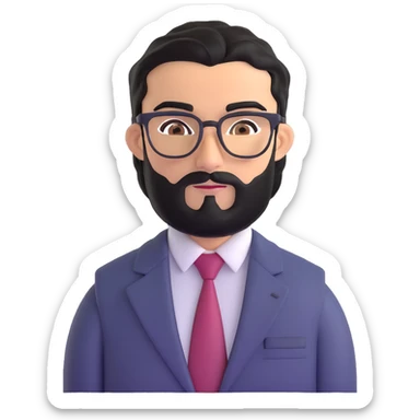 professional middle eastern businessman with medium length black beard, black hair, thick unibrow, tan skin, brown eyes, glasses, wearing a formal suit and tie sticker