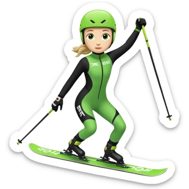 Xc ski racer in green and black clothing. Full body, skating sticker