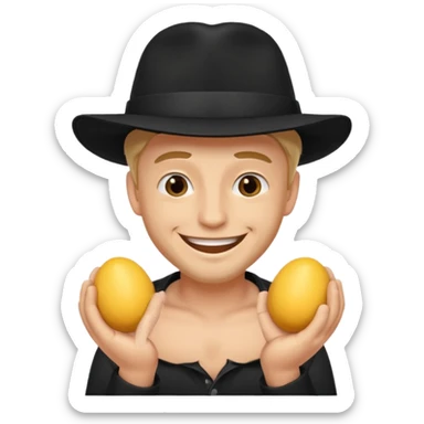 superstitious smiling man in black hat squeezing his testicles sticker