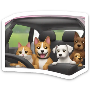 Cat driving a car with his dogs friends sticker