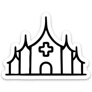 Hospital in Thailand with traditional Thai roof peaks and medical cross sticker