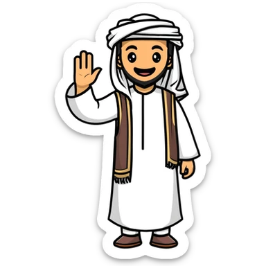 Saudi man wearing traditional clothing, waving sticker