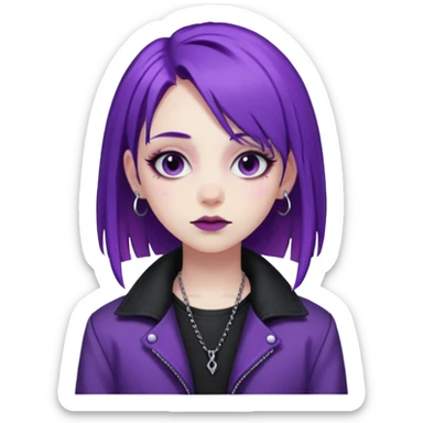 amelia from Pathway the uk governement game. The goth e-girl with purple hair and purple jacket sticker